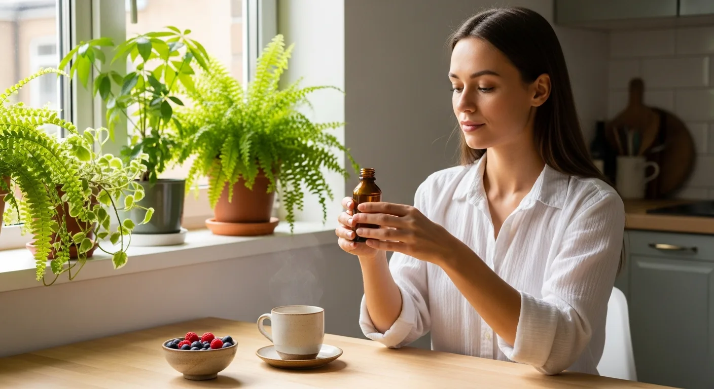 Femme utilisant de l'huile CBD pour le bien-être